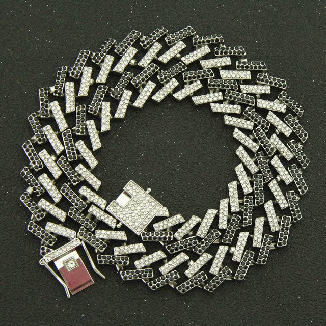 Cadena cubana con diamantes para hombre, cadena de estilo hip hop de Miami con diamantes de colores y personalidad exagerada, 15 mm de ancho
