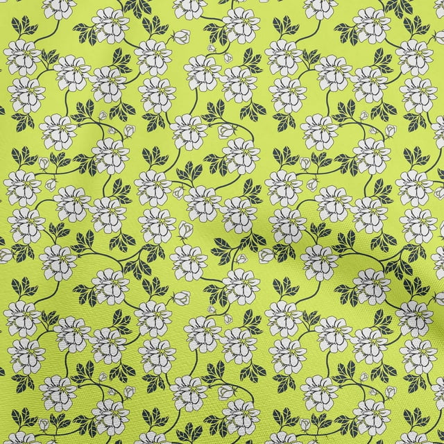 oneOone Georgette Viscose Lime Fabric Leaves & Clover Craft Projects Decor Fabric Printed By The Yard 42 Inch Wide
