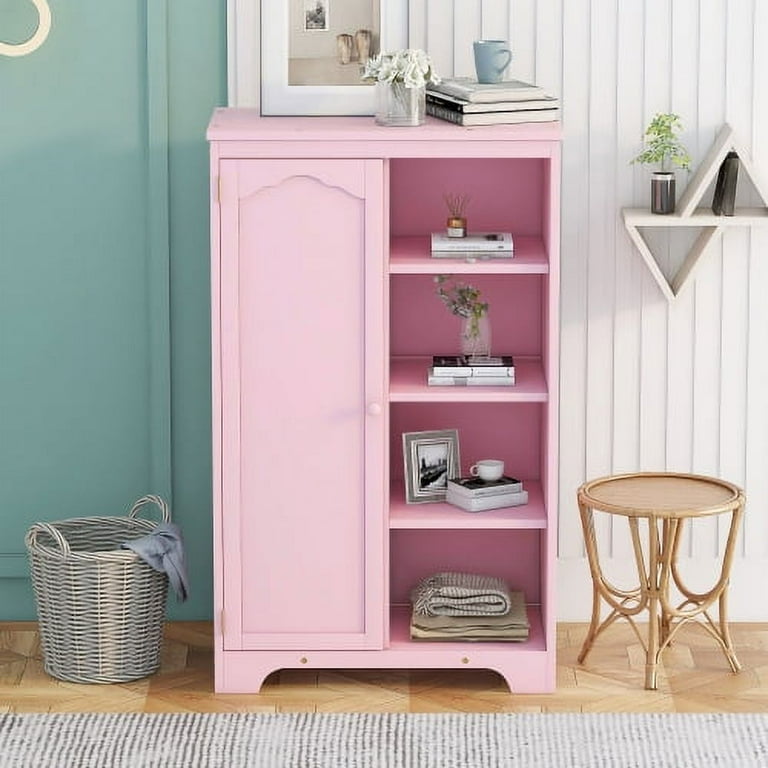 Freestanding Cabinet, Wood Wardrobes with 1 Door and 4 Open