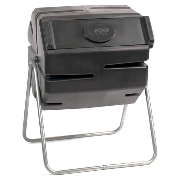 37 Gallon 1 Piece Plastic Single Chamber Roto Tumbling Composter Outdoor Elevated Rotating Garden Compost Bin, Black