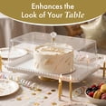 thumbnail image 6 of Basicwise 16" Rectangular Cake Stand Dessert Serving Platter with Clear Tray and Cover Gold Pedestal Base Beaded Edge Display for Cakes Pastries & Cupcakes Ideal for Weddings & Special Occasions, 6 of 9