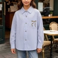 thumbnail image 5 of DJDLJWCJ Girls Button Down Shirts Long Sleeve Loose Fit Gradient Color Lightweight Jacket Lapel Casual Basic Shirt Blue Size 11, 5 of 9