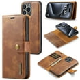 thumbnail image 3 of Magnetic Wallet Case for iPhone 15 Pro Max with Card Holder, Detachable Leather Kickstand Case with Card Slots - 6.7 inch (Brown), 3 of 19