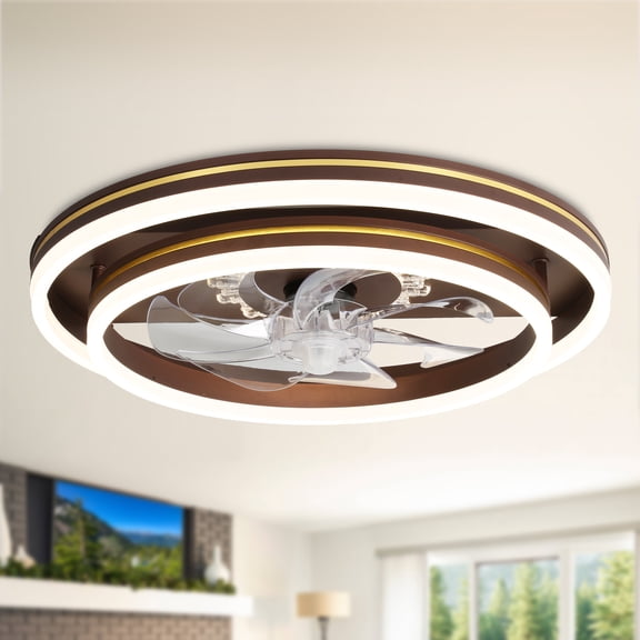 Oaks Aura 19.7 inch Smart APP Dimmable Low Profile Dual Tier Ceiling Fan Remote Control 6-Speed 3-Color Flush Mount Lighting