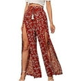 thumbnail image 2 of Lilgiuy Women's Casual Tassel Lace Up Printed Split Wide Leg Pants Best Gift for Friends or Family, 2 of 5