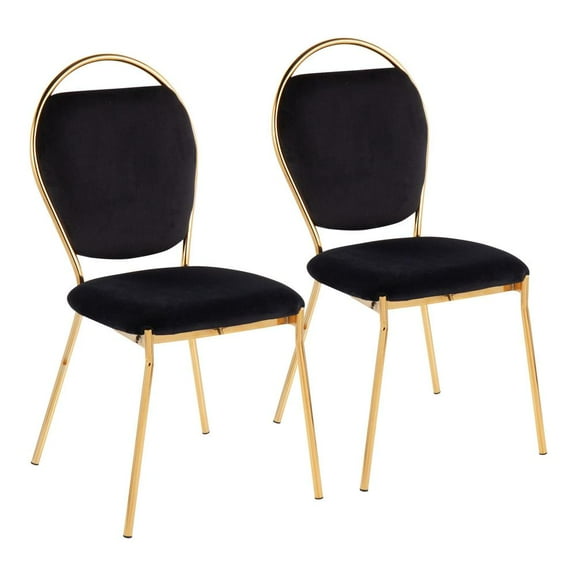 LumiSource Gold Metal, Black Velvet Keyhole Dining Chair - Set of 2