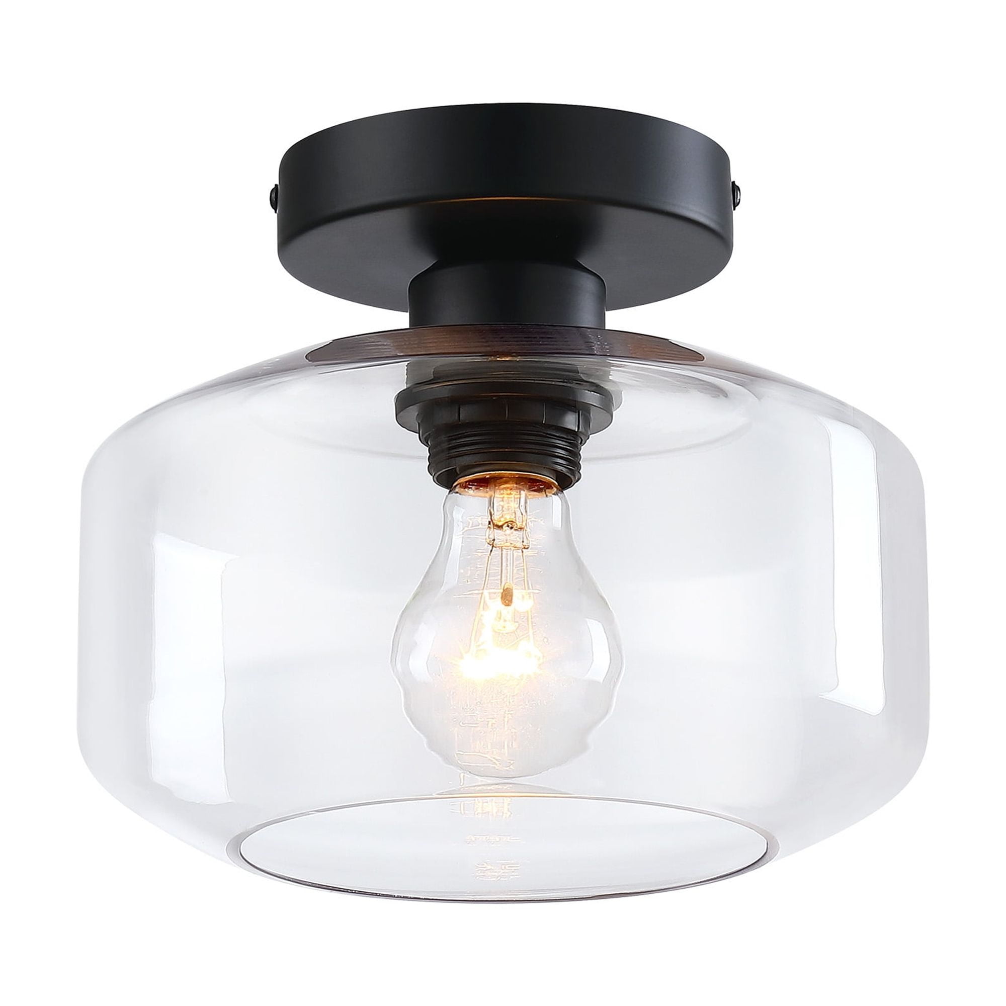 DESIGNERS FOUNTAIN Semi Flush Mount Ceiling Light, 8.75 Inch Clear Glass Lighting Fixture for Kitchen, Bedroom, Bathroom, and Hallway, Matte Black, D335M-SF-MB