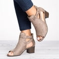 thumbnail image 2 of Women Peep Open Toe Boot Cut Out Buckle Ankle Bootie Stacked Block Chunky Low Heel Sandal Causal Party Dress Shoe, 2 of 5
