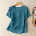 thumbnail image 6 of RYRJJ Cotton Linen Shirts for Women Summer Crew Neck Embroidered Short Sleeve Boho Tops Dressy Casual Blouses Loose Fit Tunics, 6 of 8