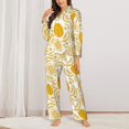 thumbnail image 2 of Pajama Sets for Women 2 Pcs, Fragrant Cantaloupe Button Down Long Sleeve Sleepwear Lounge PJ Sets, 2 of 6