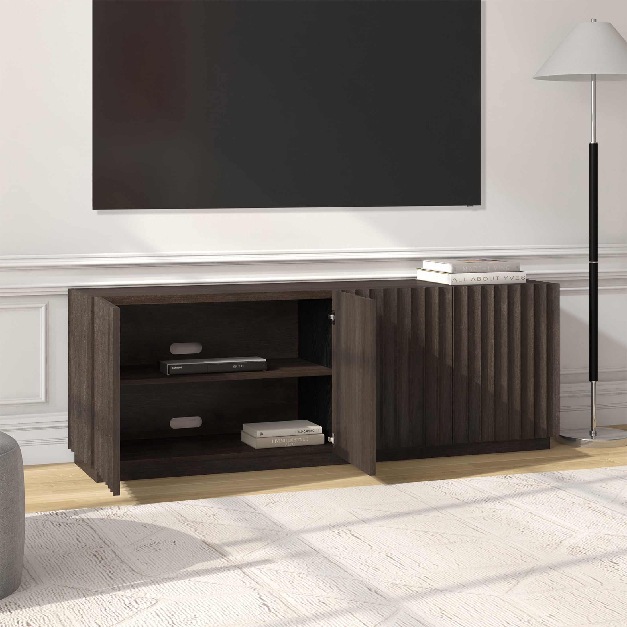 Evelyn&Zoe Marion Modern TV Stand For TVs up to 75", Brown Oak