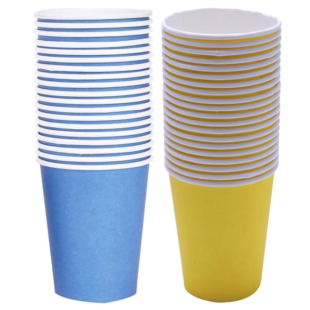 40 Pcs Paper Cups (9Oz) - Plain Solid Colours Birthday Party Tableware Catering, 20 Pcs Blue & 20 Pcs Yellow