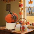 thumbnail image 7 of 6 Inch White Plaid Fabric Fall Pumpkin Decor, Small Plush Halloween Pumpkin for Home, Fall Table Decor for Indoor, Porch, Mantel, 1 Pack, 7 of 7