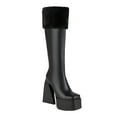 thumbnail image 1 of B91xZ Bottes Larges au Genou pour Femmes Confortables Plateforme Bout Rond Extensibles pour Femmes, Noir 9, 1 of 5