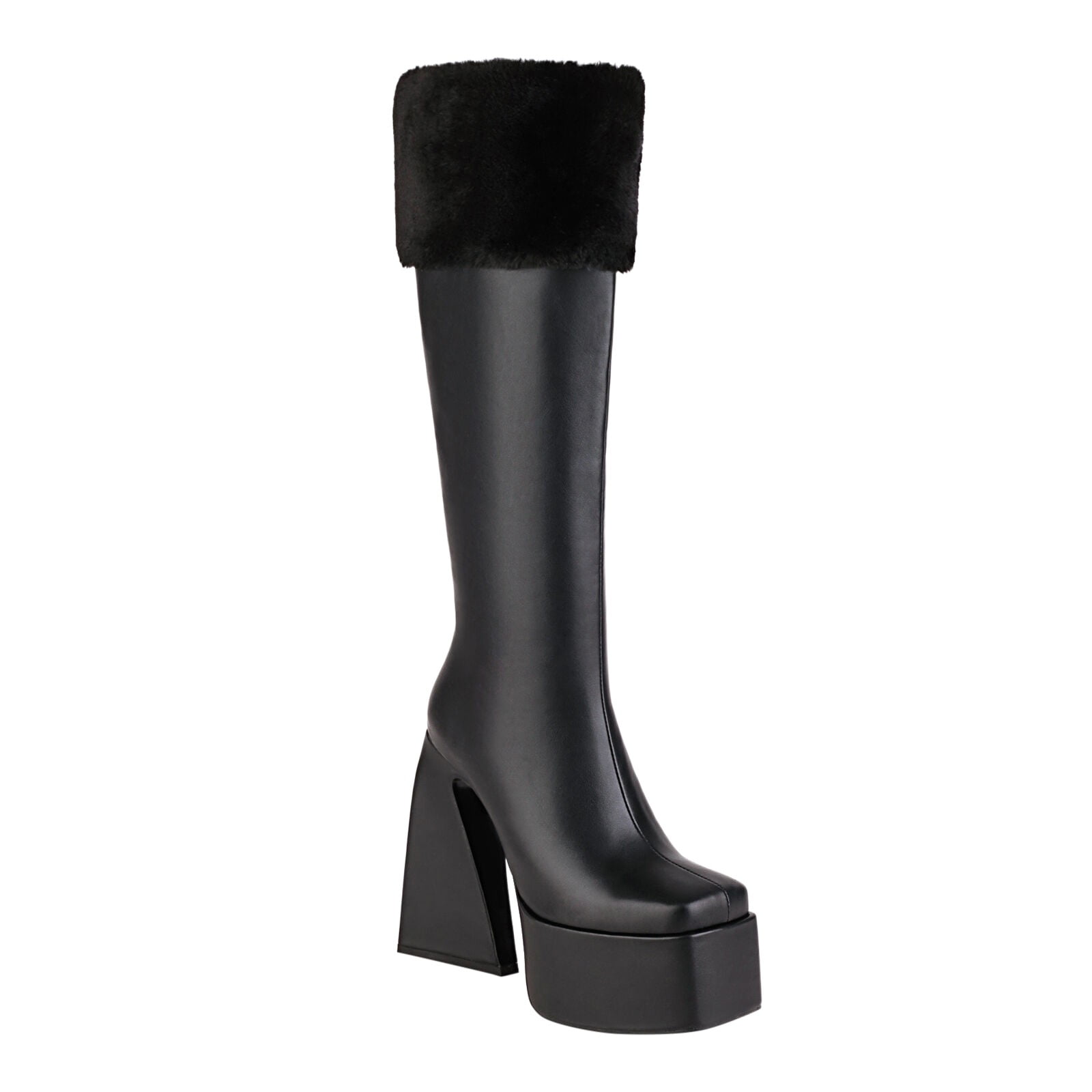 B91xZ Wide Calf Knee High Boots for Women Comfortable Platform Round Toe Stretch Boots for Women Black 9