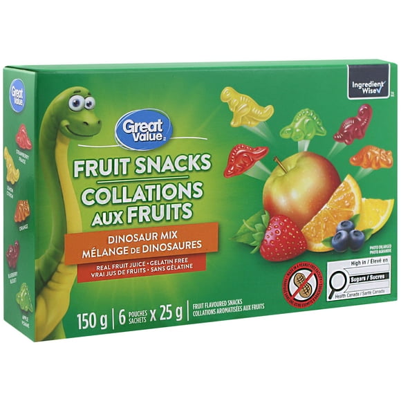 Collations aromatisées aux fruits Mélange de dinosaures Great Value