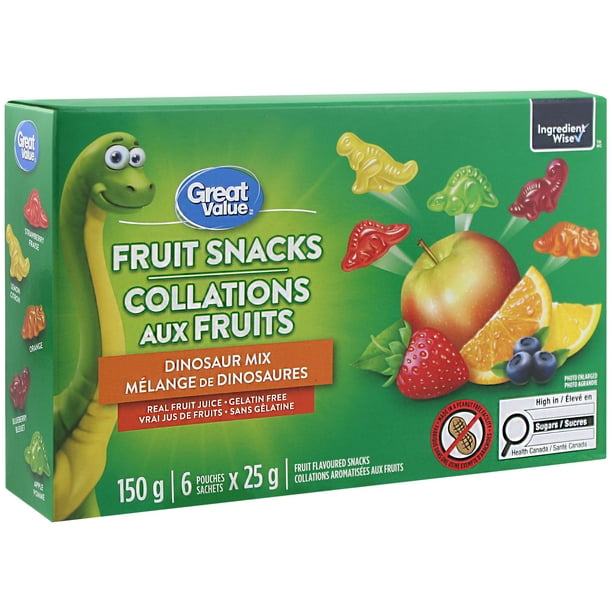 Great Value Dinosaur Mix Fruit Flavoured Snacks, 150 g (6 x 25 g