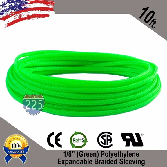 10 Ft 1/8" Green Expandable Wire Cable Sleeving Sheathing Braided Loom Tubing Us
