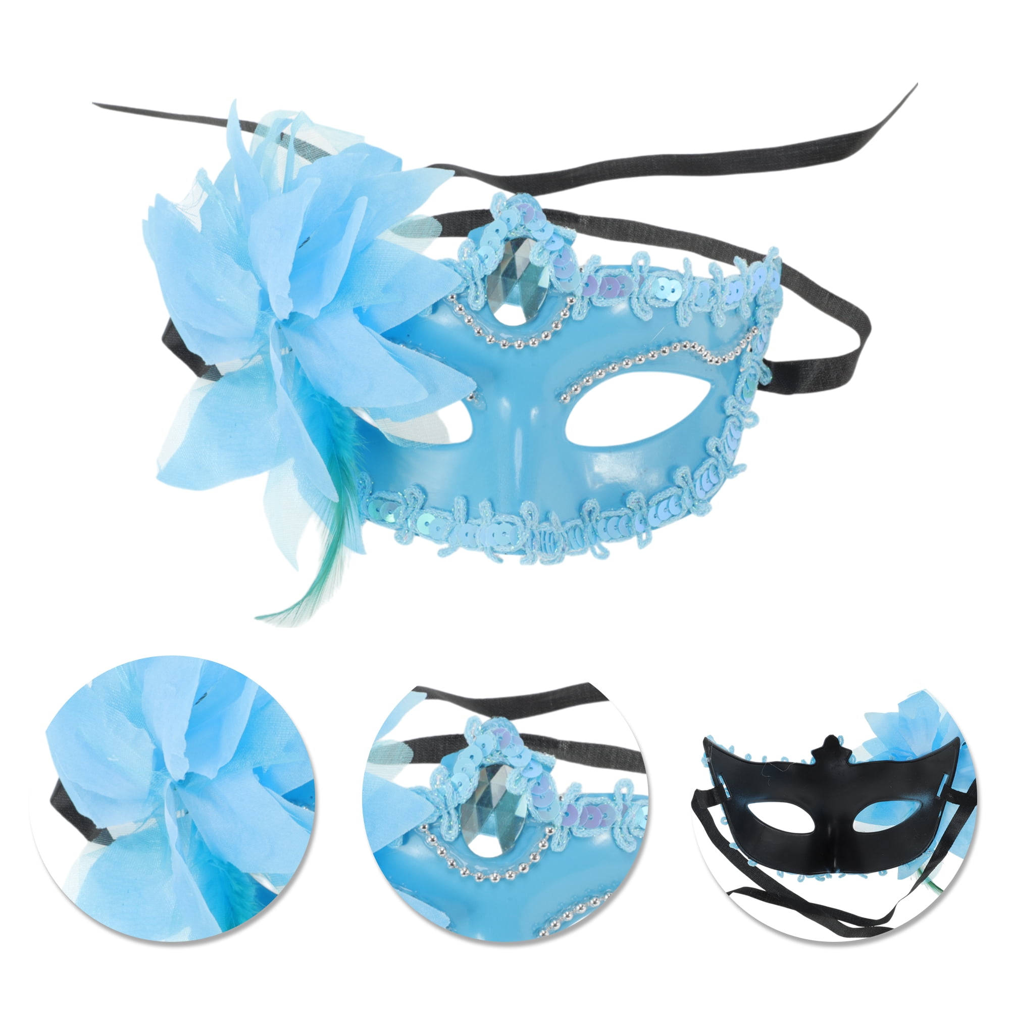 Unique Bargains 1 Pack Elegant Lily Princess Half Face Party Mask Blue