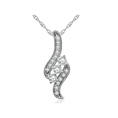 3 Stone Diamond Necklace - 1/3ct 3-Stone Diamond Pendant 14 KT White Gold 18