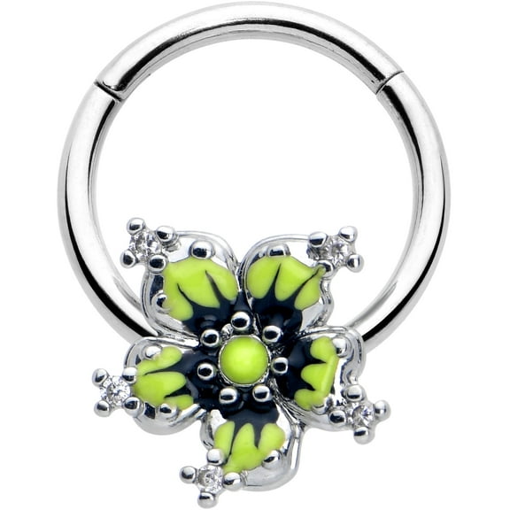 Body Candy 16G 316L Stainless Steel Hinged Segment Ring Seamless Cartilage Nipple Ring Go Green Flower Nose Hoop 3/8