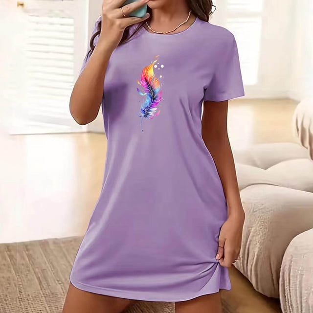 Camisón corto de talla grande para mujer, camisón de manga corta con estampado de pecho a la moda, camisón para mujer