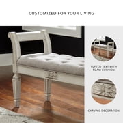 Signature Design by Ashley Realyn Accent Bench - Antique White Tufted with Foam Cushion