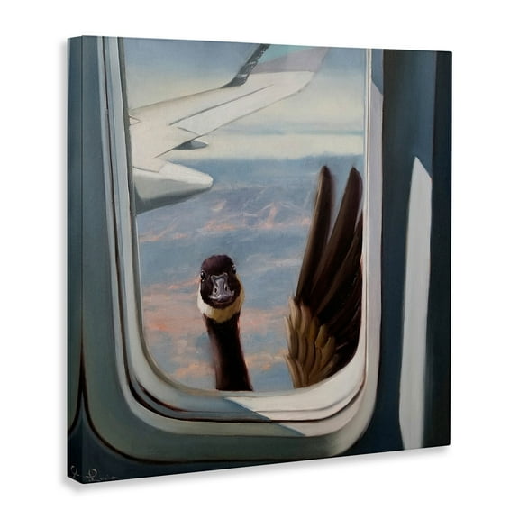 The Stupell Home Decor Collection Hello from a Goose Airplane Window Scene Painting Stretched Canvas Wall Art, 24 x 24