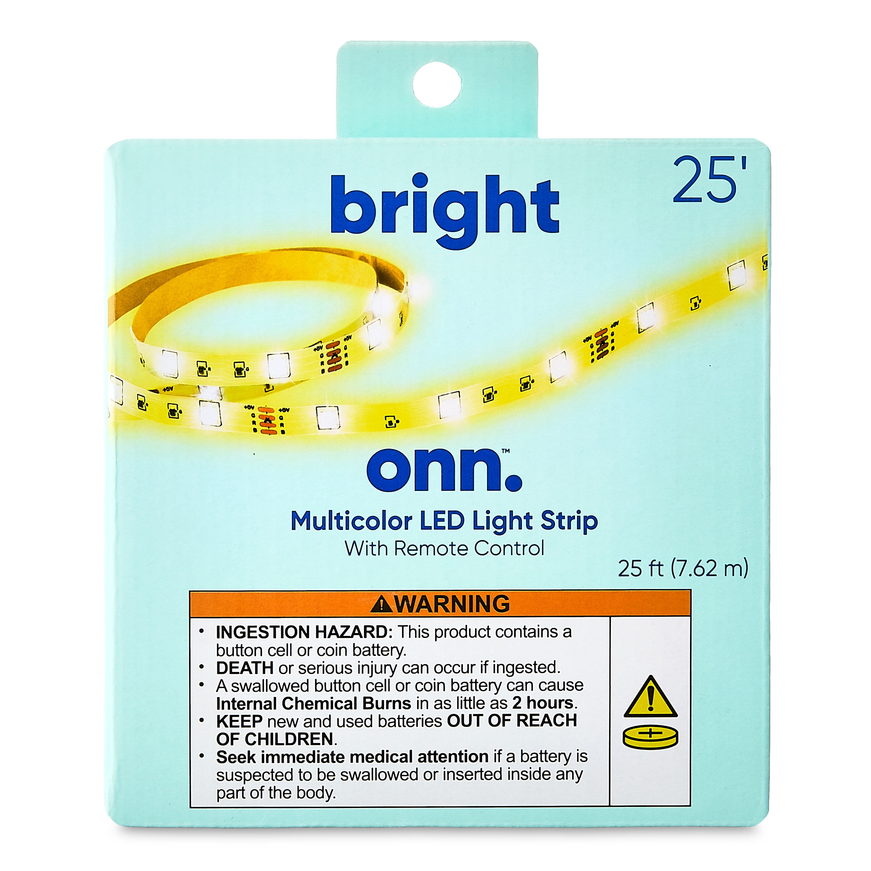 onn Multicolor LED Light Strip with Remote Control, 25'