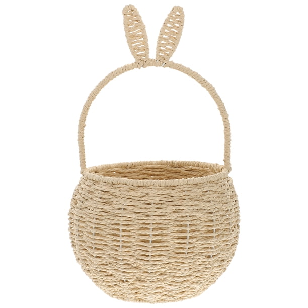Canasta tejida con mango Diseño de la oreja de conejo Regalo tejido Canasta de dulces Canasta de flores tejidas