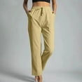 thumbnail image 2 of JINMGG Womens Plus Size Pants Women Solid Cotton Linen Ankle-Length Pants Pokets Casual Elastic Trousers Long Pants Trousers Khaki XXL, 2 of 8