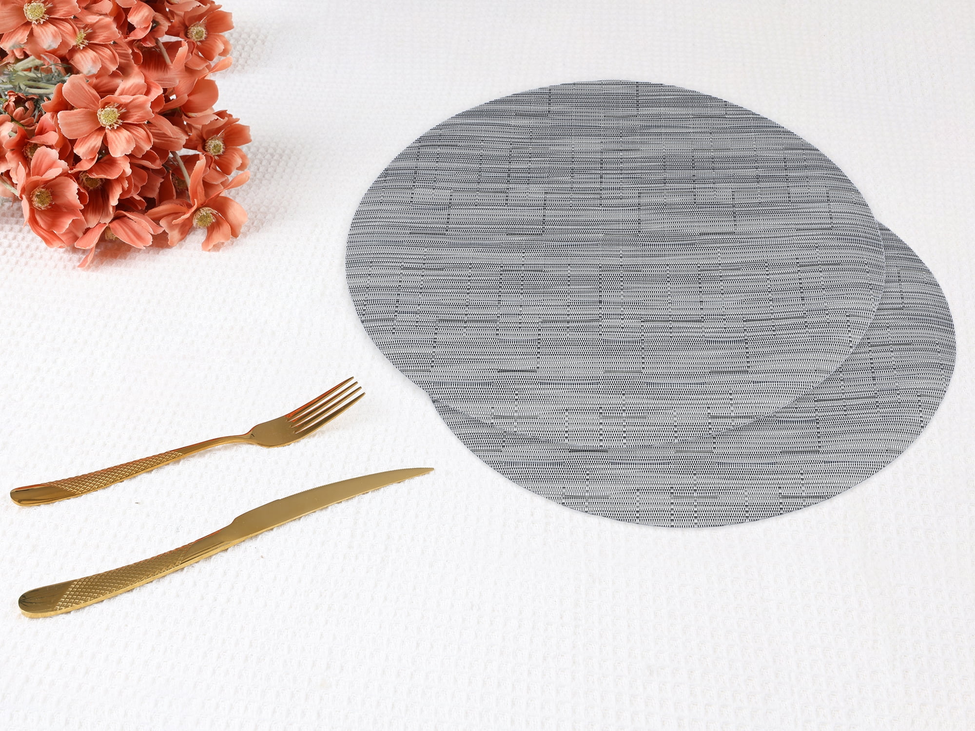 Unique Bargains Set of 6 Round Placemats for Kitchen Dining Table Decor Silver Gray