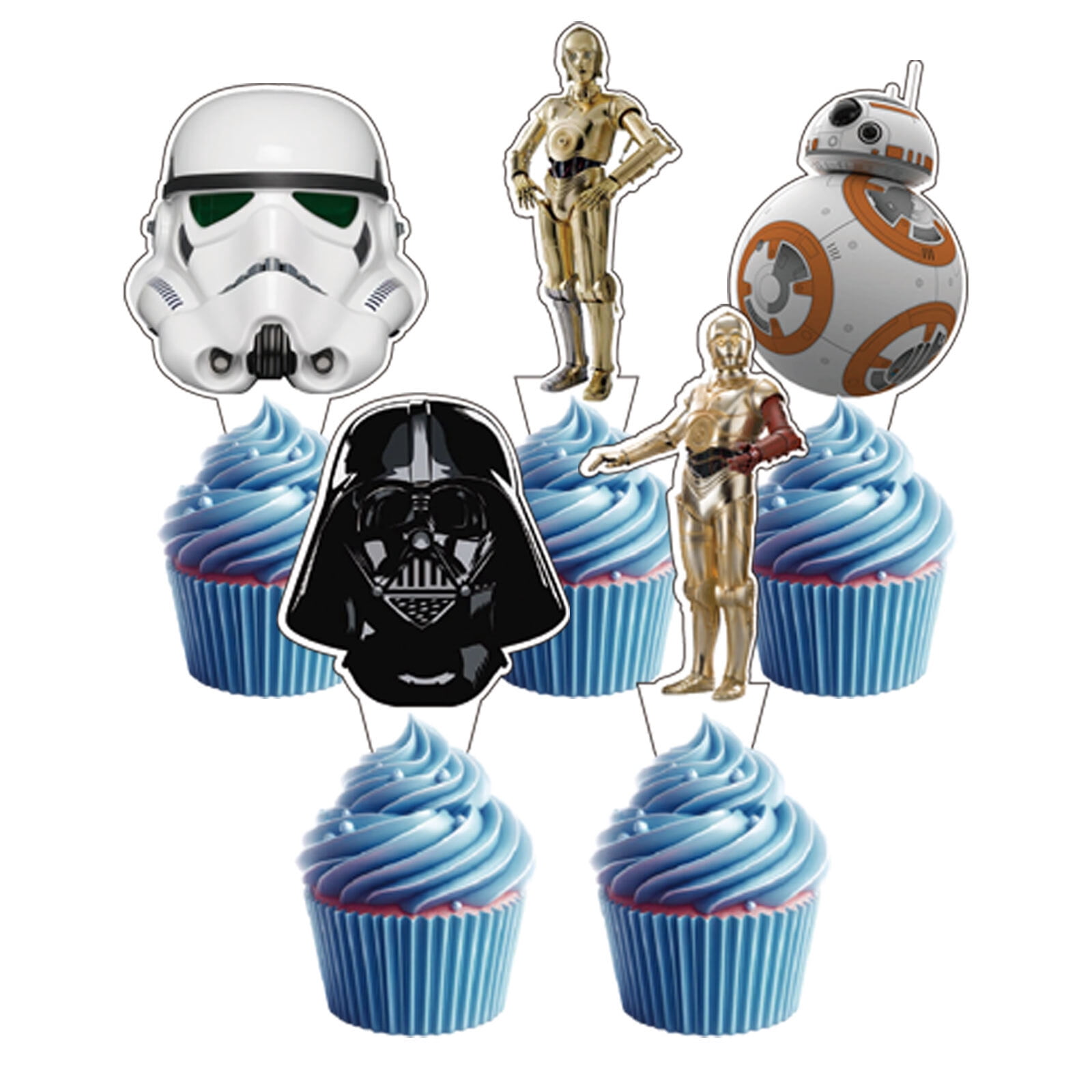 34 PCS For Star Theme For Wars Birthday Party Decorations,With 1 Cake Topper,12 Cupcake Toppers,18 Balloons,2 Foil Balloons,1 Backdrop Decorations For Party Decorations Supplies