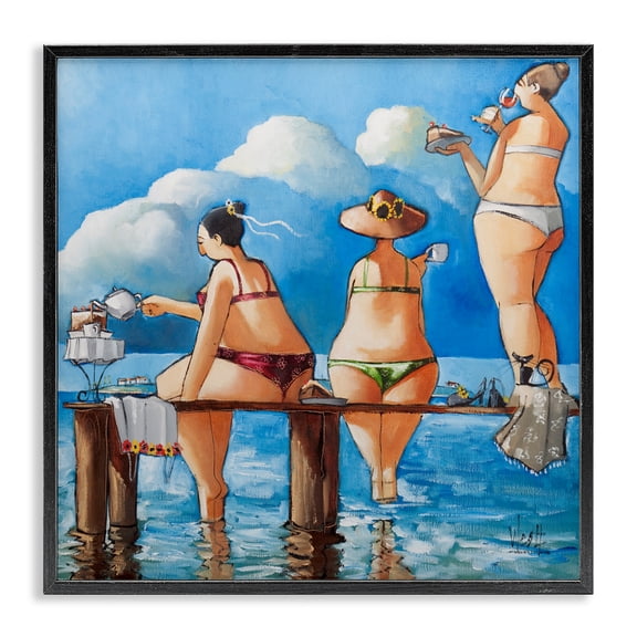 Tea Break On The Jetty Black Framed Giclee Art, design by Ronald West