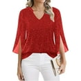 thumbnail image 6 of BLVB Women's 3/4 Sleeve Dressy Tops Elegant V Neck Blouse Tunic Shirts for Women for Casual Work Evening Party, 6 of 7