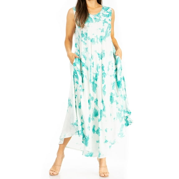 Sakkas Starlight Second Caftan Tank Dress/Cover Up Tie Dye Womens Beach Kaftan - 36-Green - One Size