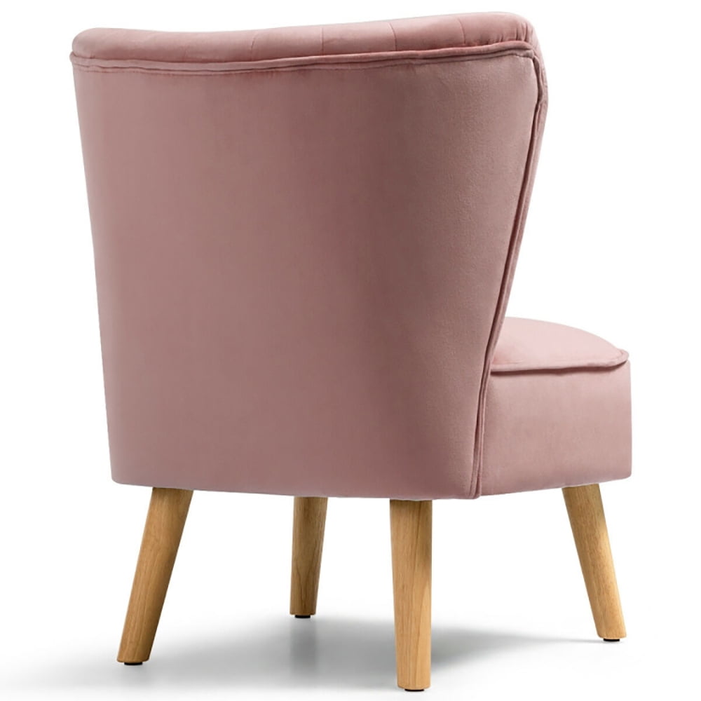 Finihen Velvet Accent Chair, Modern Armless Velvet Accent Chair with Wood Legs, Thickly Padded, Armless Wingback Club Chairs for Living Room, Bedroom, Pink