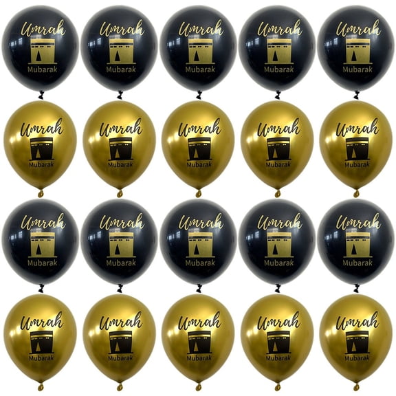 Jiibva 20Pcs Umrah Mubarak Balloon set Gold Black Islamic Party Supplies Ramadan Decorations for Ramadan Muslim Eid Umrah Mubarak Graduation Decorations Hajj Blessing Ceremony