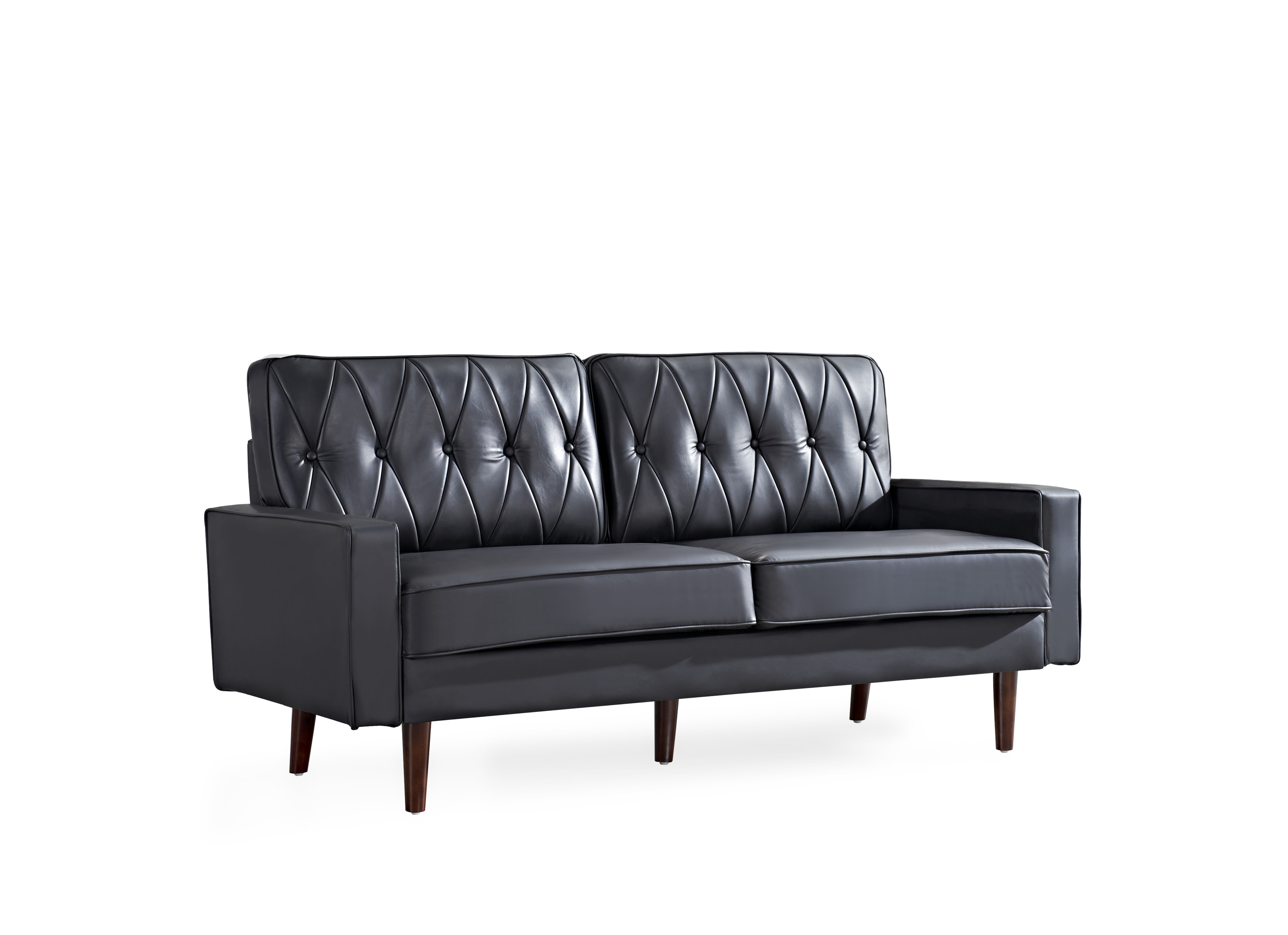US Pride Furniture Acire 69.3" Faux Leather Cushion Back Sofa, Black