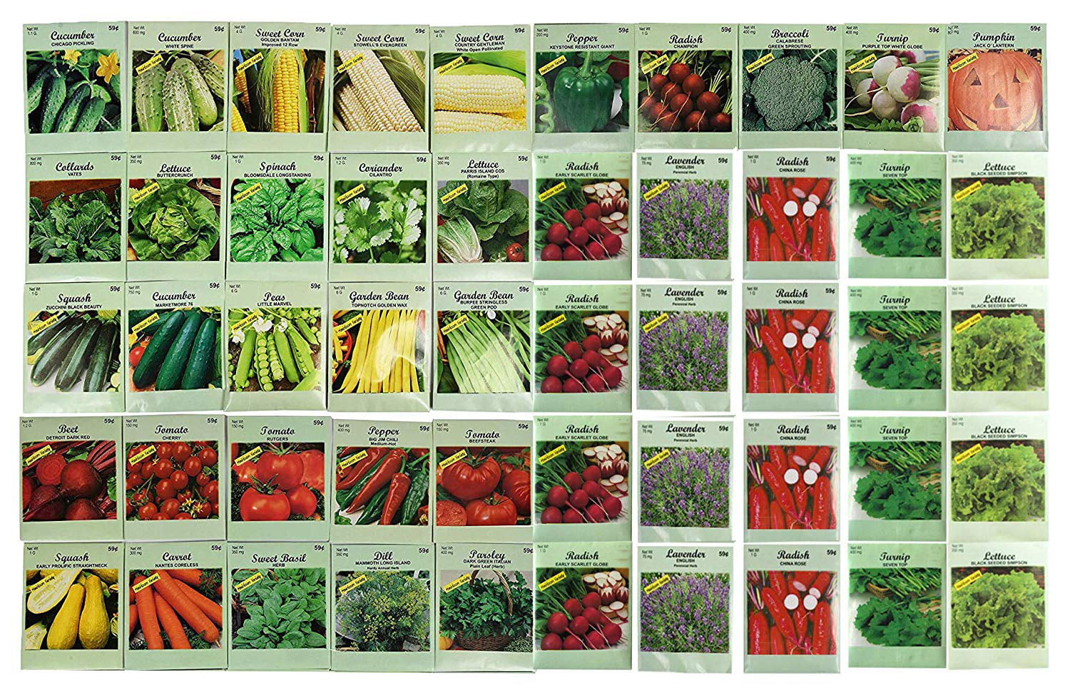 300 Heirloom Vegetable Seed 6 Variety Garden Set #3 Grow Your Groceries NonGMO