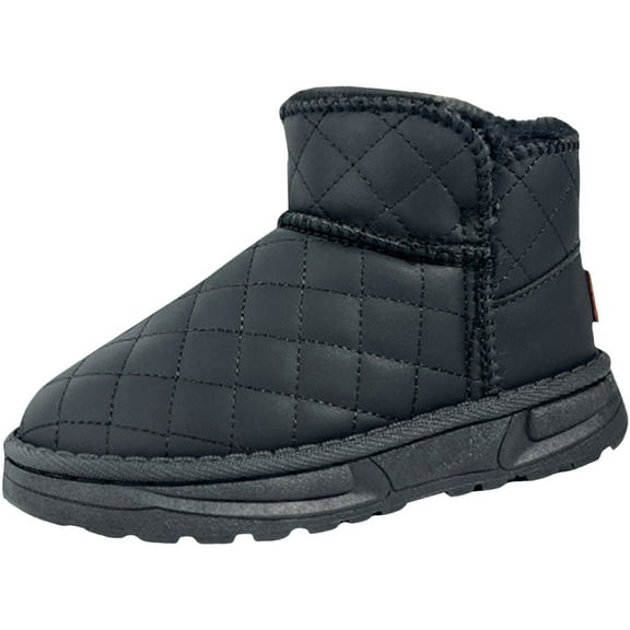 Quealent Toddler Winter Boots Kids Girls Fashion Winter Warm Snow Boots Mid Calf Outdoor Combat Boots Black for Size 4