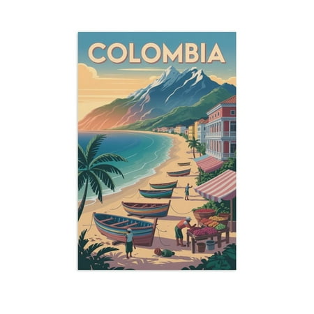 Mid-Century Vintage City Travel Poster of Santa Marta with Architectural Landmarks And Charm Canvas Poster