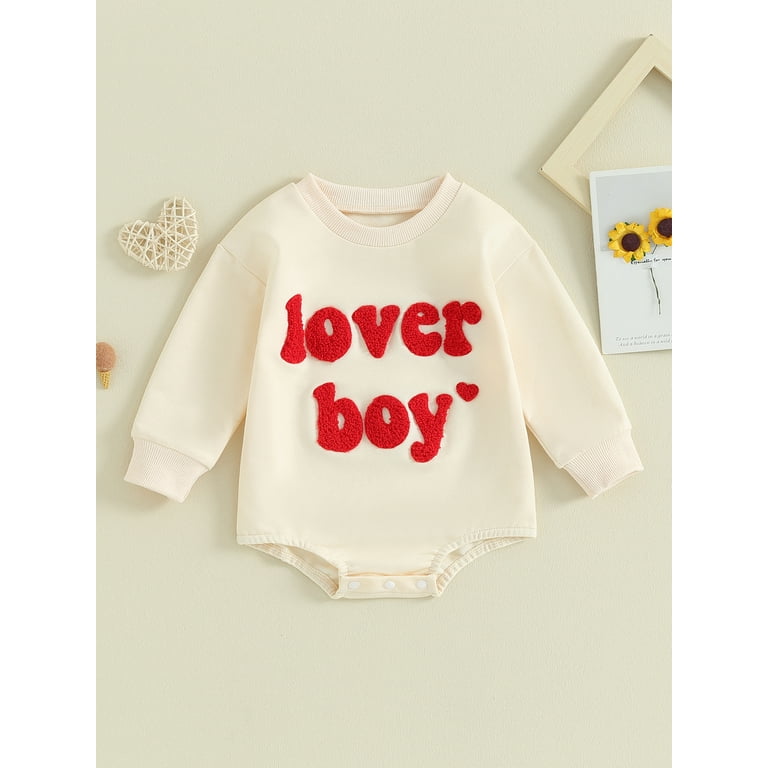 Elippeo Baby Boy Valentines Day Outfit 3M 6M 12M 18M Sweatshirt Romper Long Sleeve Bubble Onesie Newborn Winter Clothes Lover Boy Infant Girl s Size
