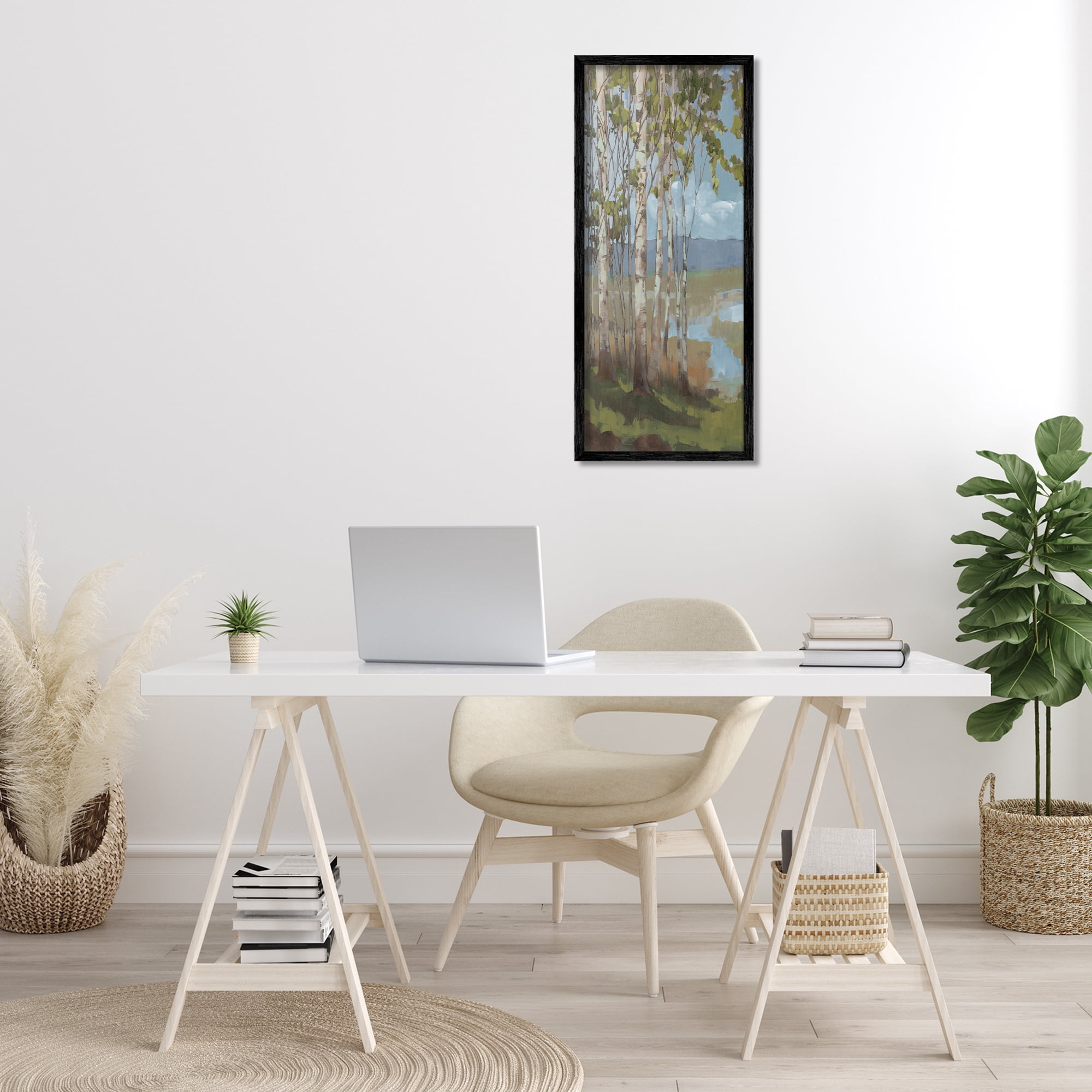 Stupell Industries Rustic Birch Grove Landscape Painting Black Framed Art Print Wall Art, 13 x 30