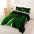 thumbnail image 2 of Manfei Neon Light Stripes Full Size Comforter Sets, Abstract Wavy Line Bedding Comforter Set, Green Black, Black Reversible 3pcs, 1 Comforter and 2 Pillowcases, 2 of 6