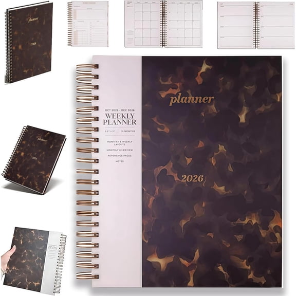 Rubinzhi 2026 Large Spiral Tortoise Shell Planner Calendar Weekly and Monthly Agenda Notebook Home School Organizer