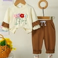 thumbnail image 2 of oqasdz Baby Girl Outfits Floral Embroidery Long Sleeve Top And Ruffle Hem Pants Outfit Soft Playwear 2 Piece Set Size 12 Month-18 Month, 2 of 7
