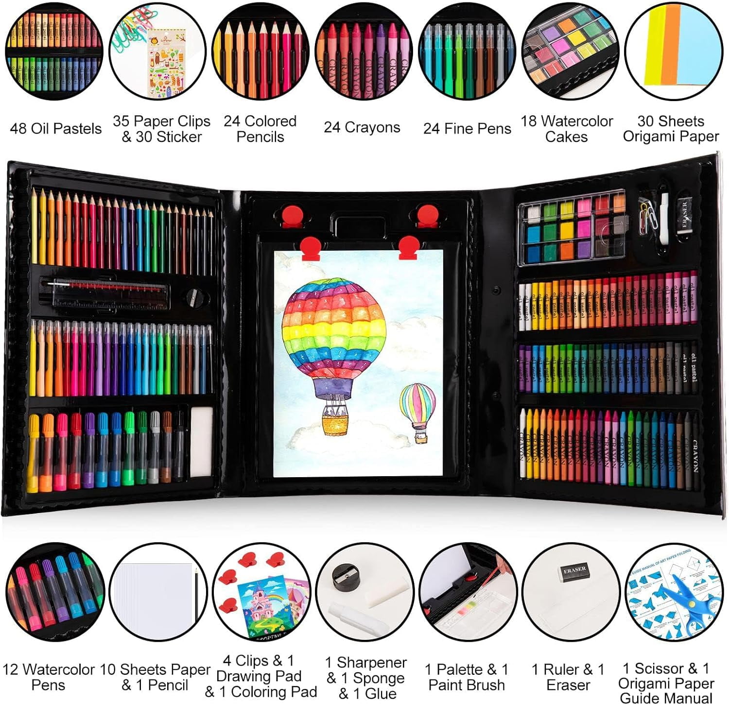 Art Supplies, 272 Pack Art Set Drawing Kit  Artist, Deluxe Gift Art Box with Trifold Easel (Black)