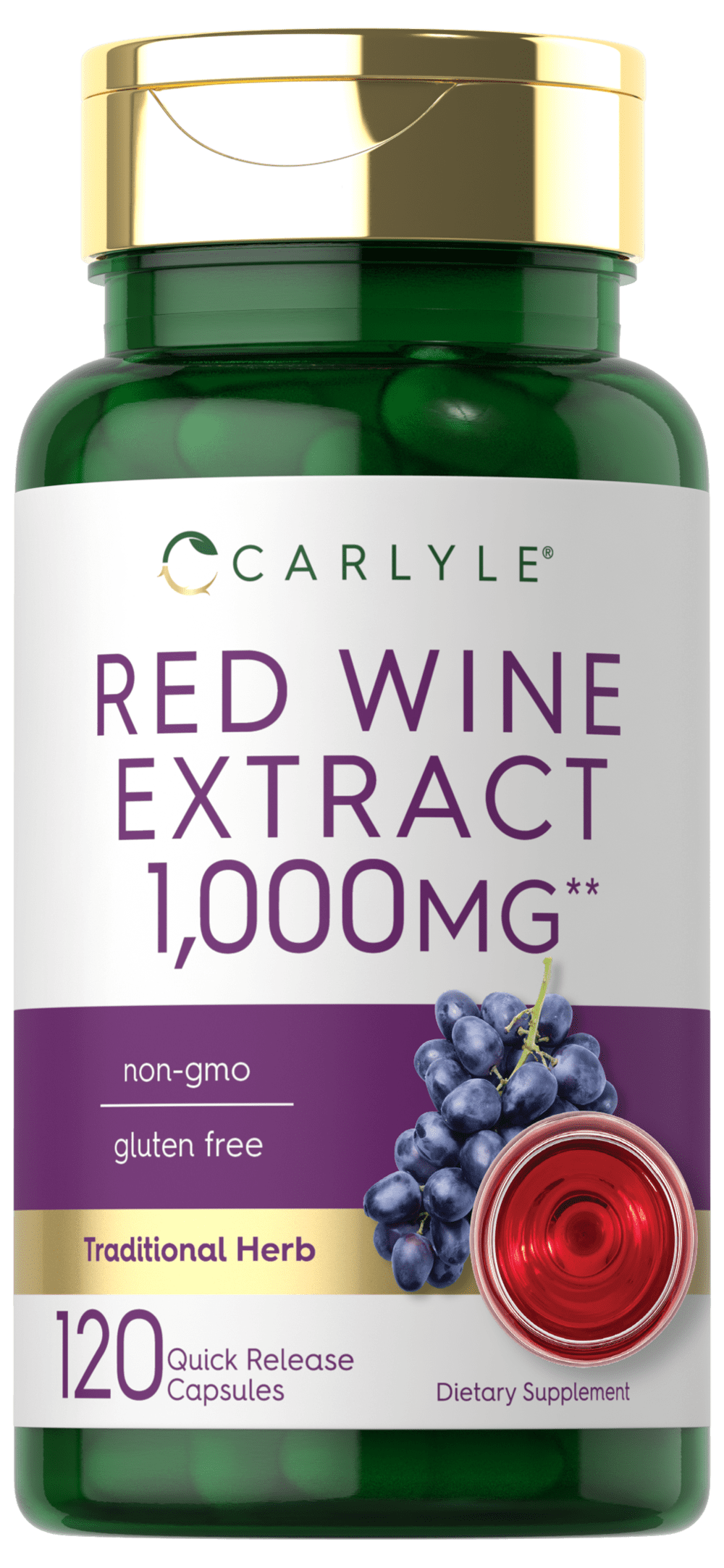 Red Wine Extract Capsules 1000mg 120 Count by Carlyle