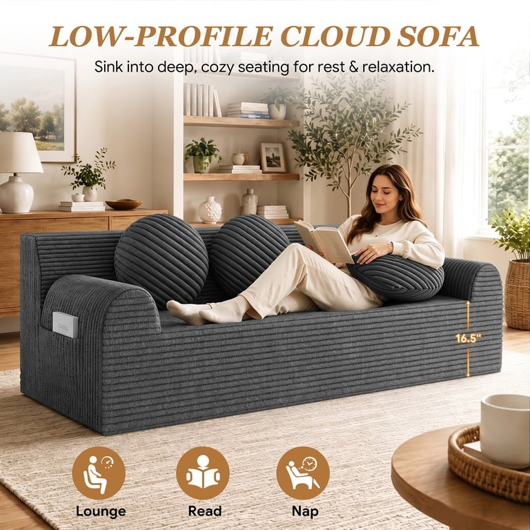 UHOMEPRO 71" 3-Seater Cloud Couch, Deep Seat Gray photo 7